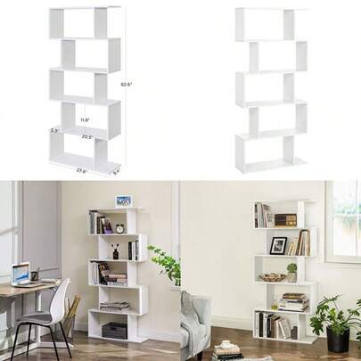 swfVASAGLE Estanteria de Madera Estante de exhibicion y Divisor de habitacion estanteria Decorativa no Empotrado estanteria de Almacenamiento de 5 Niveles Color Blancoawd