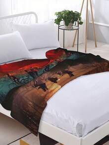 1pcs Soft Personalised STRANGER Fantasy Flannel Thick Blanket, Suitable For Sofa, Bed, Living Room, Travel, Office, Shawl, Nap Blanket, Air Conditioning Blanket, Bed Sheet, Camping, Ideal Gift, Daily Gift - 黑色 - 查看 4