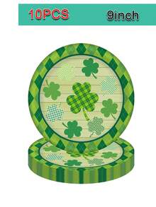10pcs St. Patrick's Day Tableware Set Lucky Green Clover Plate Irish Festival Party Plate St. Patrick's Day Plates Cup And Napkin Plates Napkins 10 Guests - Multicolor - View 10