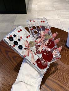 1件装 时尚创意全屏蝴蝶结花朵水晶樱桃2D绘画图案透明气囊TPU防震手机壳，适合作为节日礼物，兼容苹果、Galaxy S22/23/24/25/A05/A05S/A53/A54/A55等型号 - 彩色 - 查看 6