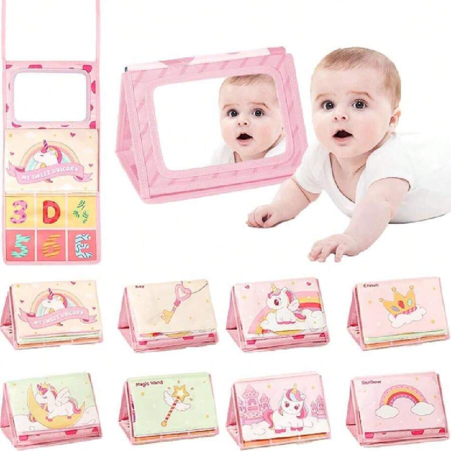 Espejo y Libro Sensorial para Bebe - Libro de Texturas para Bebe - Juguetes Sensoriales - Juguetes para Bebe de 0 a 6 Meses - Libro de Tela para Niños - Estimulacion Temprana para (Rosa),38965273 - Multicolor - Ver 1