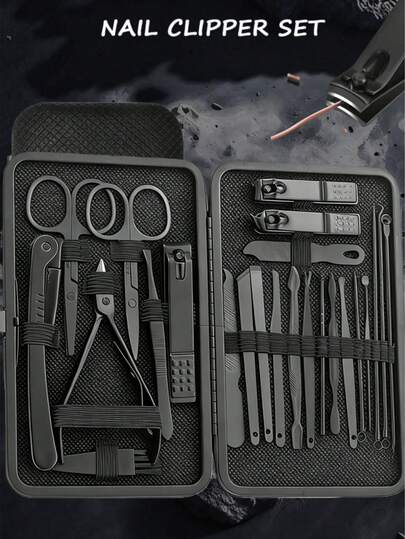 Manicure Set, Stainless Steel Professional Nail Clippers Pedicure Set, With Black Leather Storage Case, Portable Grooming Kit, Suitable For Travel Or Home Use, Perfect Gift For Men And Women