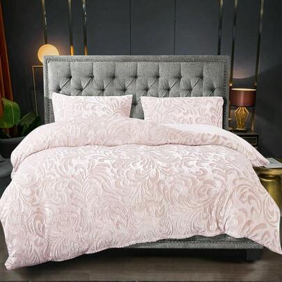 3 Piece Duvet Cover Set Embossed Teddy Luxury Ultra Soft Bedding Set Modern Floral Quilt Cover With Pillowcases Thermal Bedding