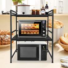 Microwave Oven Shelf, 3-Tier Extendable - With 8 Hooks - Kitchen And Office Storage - For Worktop, Printer, Organizer (Black) - Black - View 1