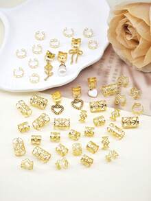 46Pcs Heart Rose Pearl Hair Braids Cuffs, Hair Charms Dreadlock Jewelry Braid Jewelry Hair Braid Rings Braid Decorations Jewelry For Hair Dreadlock Accessories Hair Style