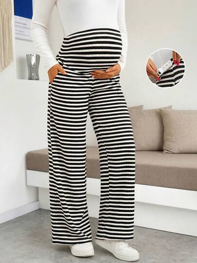 Maternity Clothes Casual And Comfortable Striped Wide-Leg Pants,Suitable For Everyday Wear And Vacations Suitable For Spring, Summer, And Autumn.(JH25134)