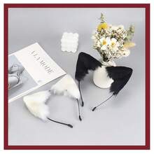 QinRuan Cat Fox Faux Fur Ears Headband Cute Halloween Fancy Dress Cosplay Handmade Animal Furry Ears Hair Hoop - 黑色的 - 查看 3