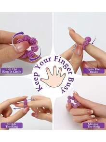 手指按摩环，缓解焦虑和压力，弹性舒缓指压按摩珠环，感官玩具，适合成人、女孩、男孩，居家、户外、学校、办公室、旅行手指玩具配件 - 彩色 - 查看 6