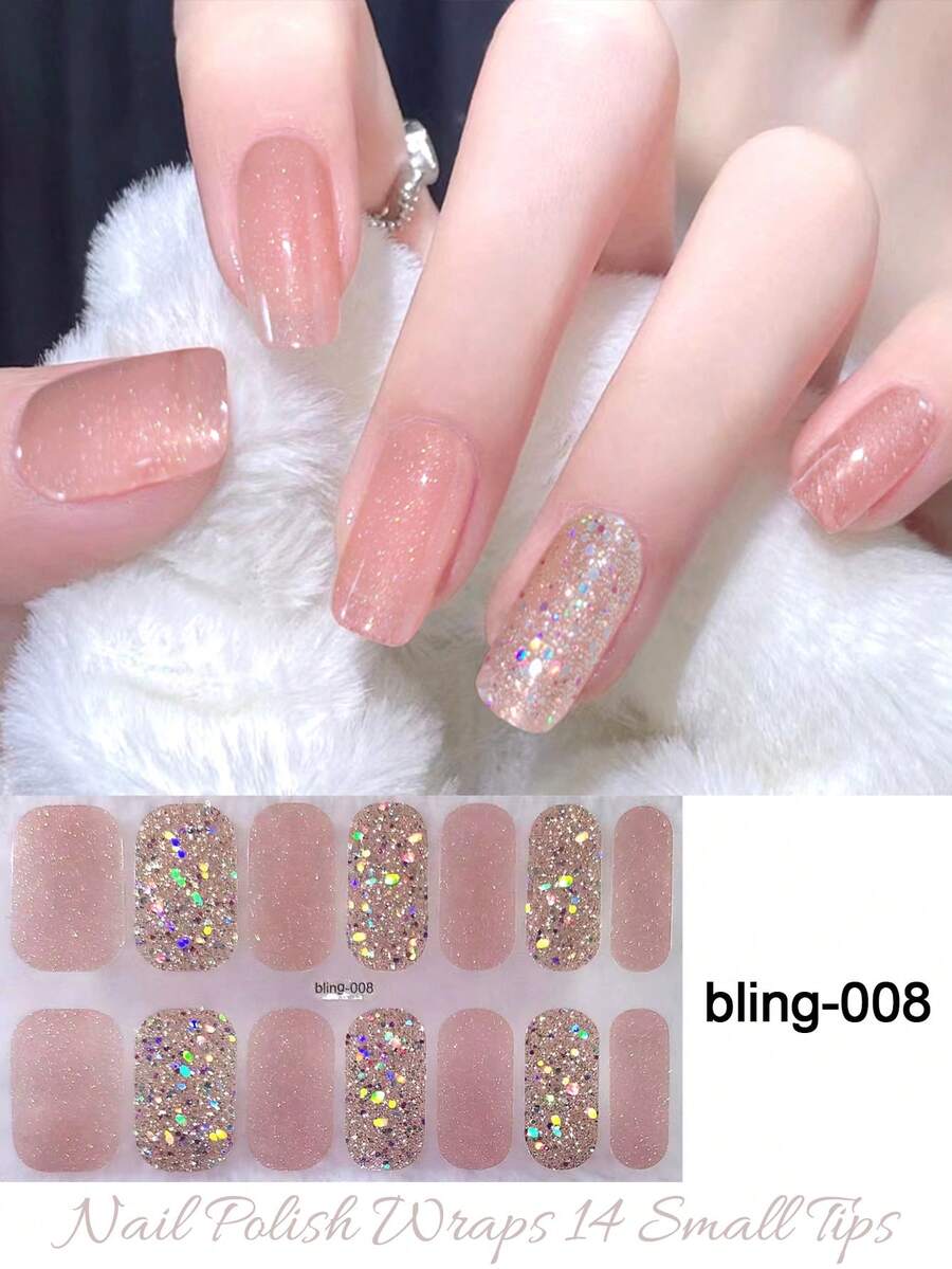 1 Tờ gồm 14 miếng dán móng tay gel tự dính, chống thấm nước và bền lâu, hình dán nghệ thuật móng tay 3D thời trang dành cho phụ nữ, bé gái, các buổi lễ tại nhà, tiệc khiêu vũ, ngày lễ, du lịch, làm móng nhanh, móng tay màu đỏ tía và kim tuyến bạc. - Màu Hồng baby - Xem 1