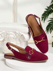 Square Toe Backless Slip-On Sandals For Women, Fashionable Casual Minimalist Versatile Hollow-Out Ladies Outdoor Sandals, Color Block Design, Suitable For All Seasons - Bordeaux - View 4