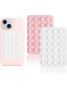 2PCS Silicon Suction Phone Case Mount, Hands-Free Fidget Toy Mirror Shower Phone Holder, Videos And Selfies (White, Light Pink) Compatible With IPhone, Android Phone, Gift For Birthday, Family, Friends Gifts Birthday Bathroom Phone Stand Phone Accessories Sticky Stand - Multicolor - View 2
