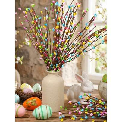 10pcs Artificial Colorful Berry Flower String, Spring Decorative Plant, DIY Wreaths, Egg Hunt Decorations, Dining Table Decor, DIY Craft, Birthday Party, Spring Theme Party Decoration, Vase Filler, Outdoor Garden Decor