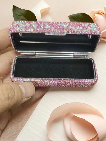 Luxury Crystal Lipstick Case With Rhinestones, Lipstick Holder With Cover, Portable Travel Size Single Lipstick Container