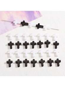 10/50/100颗黑白十字暗珠手链项链手机链发夹耳环珠子材料DIY首饰配件 - 黑+白 - 查看 4