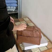 极简复古枕形包，超人气通勤包，女士休闲百搭腋下手提包，单肩斜挎包，无吊坠 - 咖啡 - 查看 8