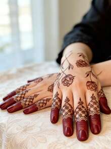 4 أوراق قوالب حناء ذاتية اللصق قابلة لإعادة الاستخدام - قوالب تصاميم زهرية لفن الجسم DIY، مثالية للحفلات والمناسبات، قوالب للأعمال اليدوية قابلة لإعادة الاستخدام، تصاميم الحناء - الأسود - مشاهدة 4
