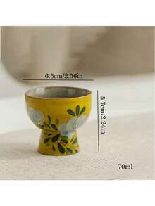 1pc Hand-Painted Camellia Ceramic Tea Cup With Saucer, 50ml Chinese Style Teacup Gongfu Tea Set Household Drinkware - Yellow - View 6
