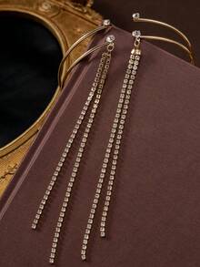 Women's Metal Cuff Bracelet, Long Tassel Crystal Arm Band, Sexy Party Style Arm Jewelry - Golden - View 4