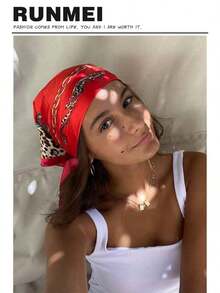 1pc Minimalist Printed Satin Square Scarf, New Spring Fashion Headscarf Women, Can Be Used As Waistband, Bag Decoration, Ribbon, Headband Or Scarf, Choice To Enhance Your Overall Look - 紅色 - 查看 9