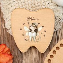 Customized Wooden Storage Box, Tooth Box, Hair Accessory Box, Jewelry Ring Box, Angel And Tooth Pattern Wooden Tooth Fairy Tooth Collection Box. Suitable For Him, Her, Boyfriend, Girlfriend, Mom, Dad, Family, Friends, Anniversary, Valentine's Day, Mother's Day, Birthday, Father's Day, Graduation, Bedroom, Home, Dining Room, Office, School - Multicolor - View 7