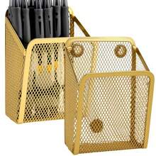 Magnetic Pencil Holder Mesh Metal Pen Basket Magnetic Writing Utensil Organizer For Office Kitchen Whiteboard Locker Golden 2Pcs - 金色 - 查看 1