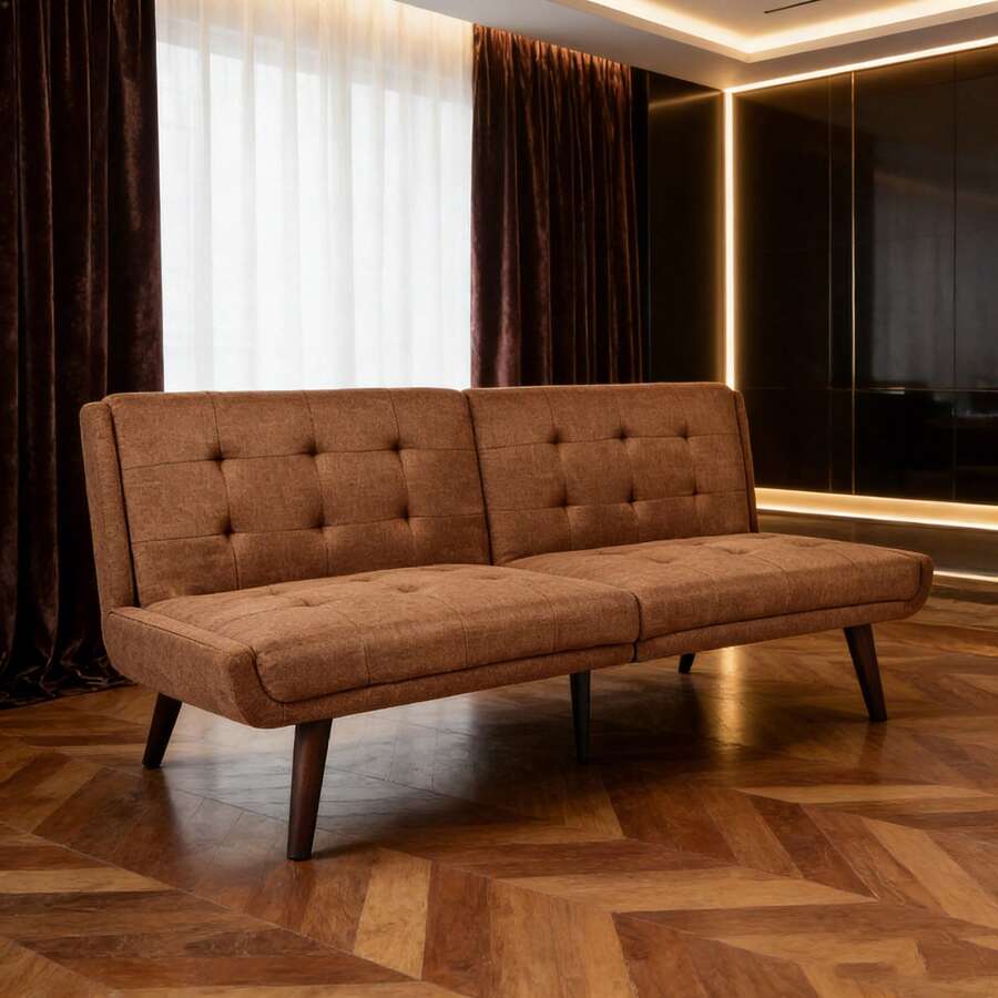 Futons - Brown + Linen + 2 Seats + Foam - View 1