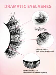 ENCHUW 8 Pairs Half Lashes Natural Look Manga Lashes False Eyelashes Wispy Curling Faux Mink Lashes Fake Eyelashes Suitable For Parties - Black - View 3