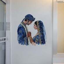 1pc Blue Bride & Groom 3D Wall Sticker, Waterproof & Removable PVC Wall Decal, Suitable For Ramadan, Bedroom, Kitchen, Living Room - Multicolor - View 3