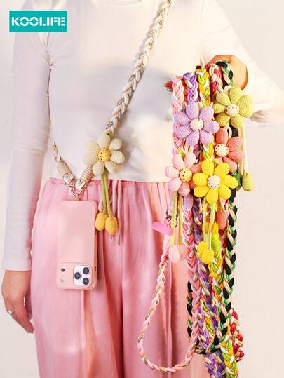  Koolife 1pc Sunflower Flower Crossbody Phone Lanyard, Twisted Three-Strand Braided Wide Fabric, INS Style Durable Anti-Chafing Strap, Outdoor Anti-Lost Hands-Free For Daily Use & Travel, Fit For All Phones Compatible With Android And Most Smartphone,Gifts For Mother, Family, Friends, Kids, Birthday, Holiday Phone Chain