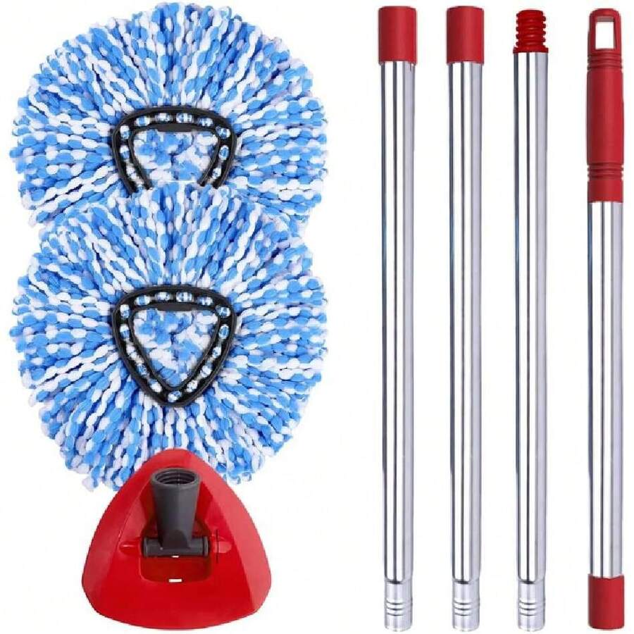Spin Mop Head, Base, Handle Replacement For O-Ceda EasyWring RinseClean Microfiber Spin Mops, 2 Microfiber Mop Refills, 1 Triangle Head Cover And 30-58in Handle (Blue (2-Tank Stem)),38952865 - Màu xanh lam - Xem 1