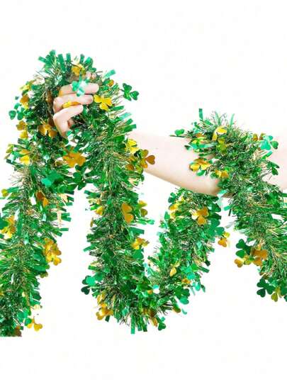 1pc St. Patrick's Day Wreath Decoration, Shimmering Metallic Wire Irish Shamrock Wreath, Suitable For Fireplaces, Staircases, Porches, And Tree Decorations, Both Indoor And Outdoor. Perfect For Bedrooms, Offices, Classrooms, And Party Decorations. St. Patrick's Day Decorative Items.