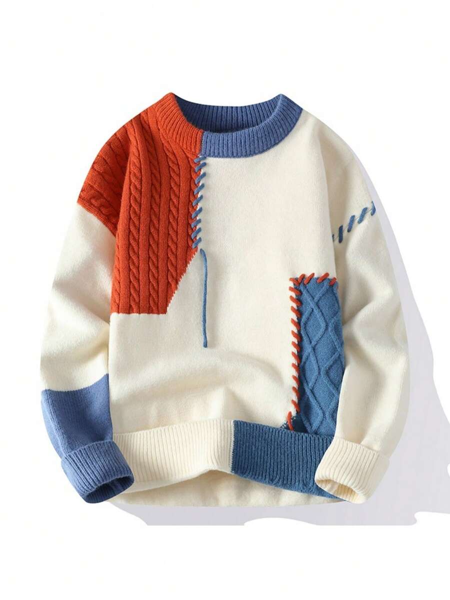 Men's Casual Crew Neck Sweater, Ideal For Autumn And Winter, In A Loose-Fitting Knit Fabric. - trái cam - Xem 1
