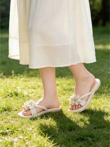 Women's White Sandals, New Summer 3D Floral Sandals, Elegant Ladies Sandals, Casual & Comfortable, Women's Sandals, Sandals, Women's Summer Sandals, Minimalist Fashion Flat, Women's Slippers, Lightweight Soft-Sole, Women's Flat Sandals, Black Sandals, Women's Slippers, Outdoor Holiday Beach Sandals, Summer Sandals, Women's Slippers, Flat Sandals, New Women's Shoes, Women's Slippers, Sandals - White - View 3