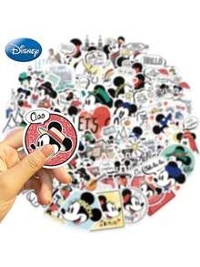 Disney 50张官方授权米奇贴纸，卡通形象，防水材质，适用于笔记本电脑、水杯、行李箱、自行车等，创意时尚装饰贴纸，圣诞节、万圣节、生日、周年纪念日惊喜礼物，送给家人和朋友 - 彩色 - 查看 4