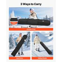 Ski Roller Bag, Up To 74.8 In/190 Cm, Padded Snowboard Bag With Wheels For Air Travel, 600D Waterproof Oxford Fabric, With Adjustable Straps, For Skis Poles Goggles Gloves Helmet Boots (Black) - Túi đựng ván trượt tuyết 190cm màu đen - Xem 5