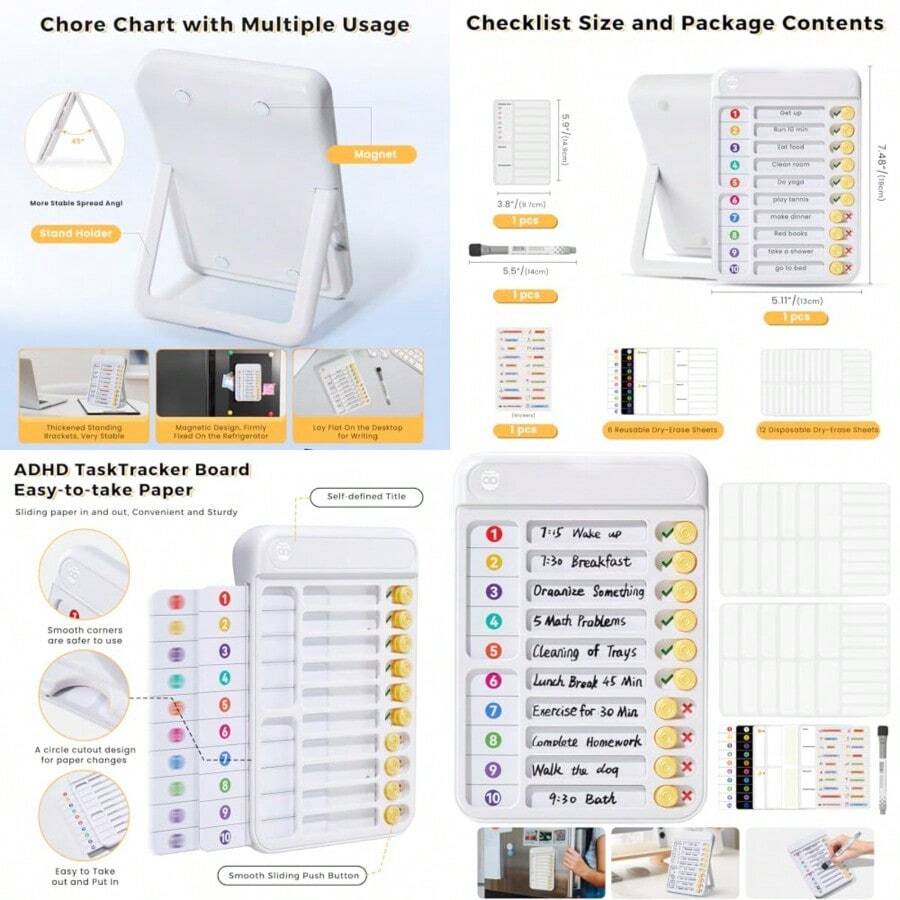 Magnetic Chore Chart For ADHD Tools For To Do List Checklist Task Board Routine Chart Visual Schedule For Fridge With 10 Sliders And Magnetic Marker - White - M - Xem 1