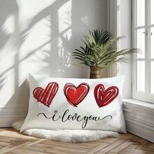 1个红色爱心涂鸦“我爱你”文字图案抱枕套，柔软桃绒面料，单面印花，30*50厘米/40*60厘米，适用于客厅、卧室、沙发、家居装饰、节日礼物 - 彩色 - 查看 8