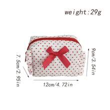 Bolsa con cremallera de tela suave con decoración de pequeño corazón rojo y lazo, bolsa de maquillaje portátil para uso diario o viajes, almacenamiento conveniente para artículos pequeños, elegante y bonita para el dormitorio universitario o necesidades diarias - Multicolor - Ver 2