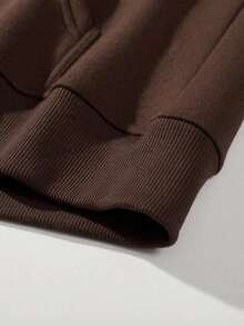 Men's Letter Print Long Sleeve Pocket Drawstring Hoodie Sweatshirt, Casual For Autumn/Winter - Brown - View 4