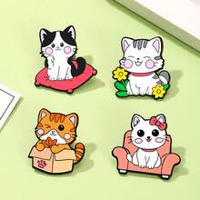 1枚可爱猫咪图案金属珐琅胸针 - 男女日常佩戴新奇胸针（枕头/花朵/盒子/沙发款式），柔软可爱的图案时尚配饰，可装饰外套，是送给爱猫人士的理想礼物