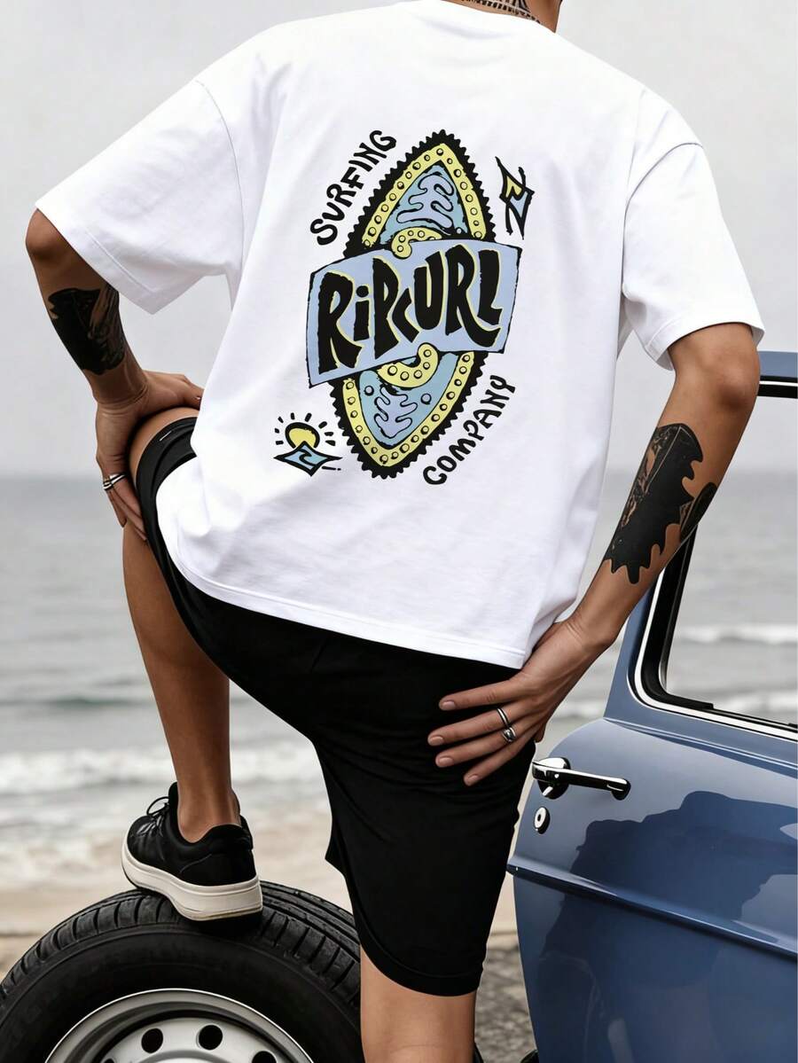 Men's Fashionable Short Sleeve T-Shirt, Essential For Beach In Summer - White - View 1