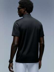 Men's Turtleneck Short Sleeve T-Shirt, Comfortable For Indoor And Outdoor Activities - Black - View 3