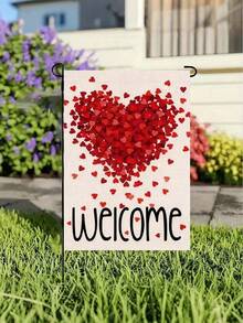 1pc Valentine's Day Garden Flag, Outdoor Date Party Decor Flag With Heart Print, Welcome Flag For House Entrance - 多色-2 - 查看 4