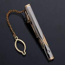 New Metal Gold Tie Clip With Chain, Men's Wedding Tie Clip, Gentleman Tie Clip, Tie Pin, Men's Accessory, Essential For Back To School Season - Multicolor - View 5