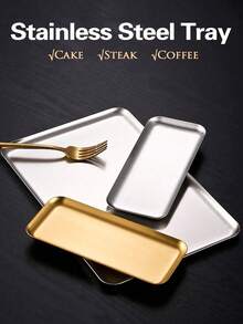 1 Pc Stainless Steel Tray, Kitchen Breakfast Plate, Bread Baking Tray, Silver Square Dish For Coffee Fruit Cake Dessert Snack Sushi BBQ Beverage Tea Cup, Suitable For Kitchen, Restaurant, Party, Banquet, Festival - Silver - View 10