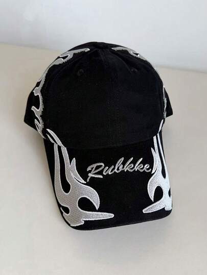 1 pieza Gorra de béisbol con bordado de letra de llama vintage, gorra snapback unisex de ala ancha y talla grande, adecuada para deportes al aire uso casual