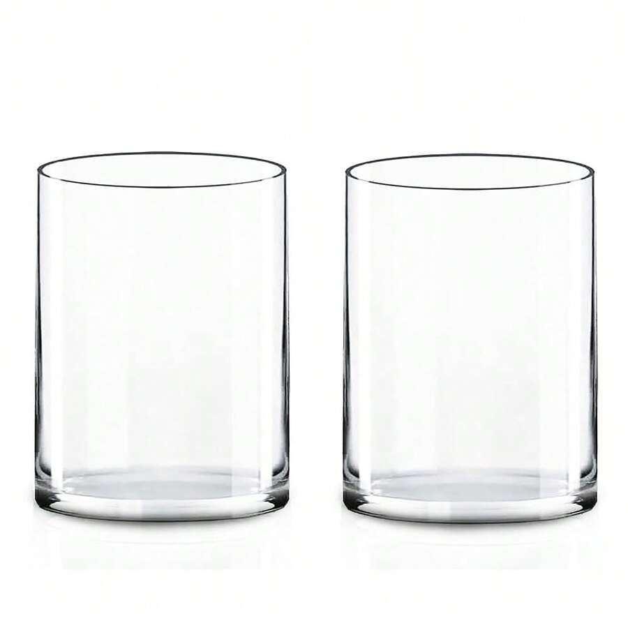 CYS Excel 2 PCS Clear Glass Cylinder Vase (D:6\ H:8\) | Multiple Size Choices Glass Flower Vase Centerpieces | Hurricane Floating Candle Holder Vase - 寬6英寸,高8英寸 - 查看 1