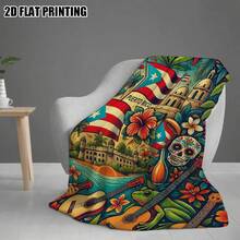 Puerto Rican Themed Flannel Blanket - Vibrant Cultural Prints With Flags, Symbols & Puerto Rico Text - Soft Warm Travel Digital Print,Suitable For All Seasons,      Washable And Machine-Washable, Lightweight, Breathable, Comfortable, Warm,  Unique, 280gsm For Him And Her, Perfect For Naps, Camping, Travel, Family, Daily Life, Office Decoration, Birthday Anniversaries, Valentine's Day, Thanksgiving, Christmas, Halloween, Mother's Day, Father's Day, Wedding,   New Year Gifts Provide Personalized Ideal Gifts For Her, Him, Family Members, Boyfriends,  Girlfriends, Fathers, Family Members, Mothers, Lovers,   Daughters, Sons,   Grandfathers, Grandmothers,     Friends, Classmates And Pets.     Sofa,Bed,Car,Bedroom,Living Room,Office,  Outdoor Camping, Beach,Wall Decoration - 多色13 - 查看 2