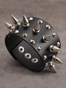 1条夸张朋克摇滚风格爪形皮革宽手镯，男士金属腕带，配有可调节隐藏式搭扣，适合万圣节、化装舞会、男士礼物、兄弟礼物、家庭礼物