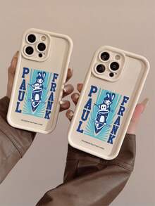 Funda de teléfono de bambú beige con licencia oficial de Paul Frank, funda protectora de Body completo con protección de cámara, diseño con mono, conejo, bote de remo y patrón de letras, nuevo diseño compatible con iPhone 13/14/15/16 Pro Max - Multicolor - Ver 2